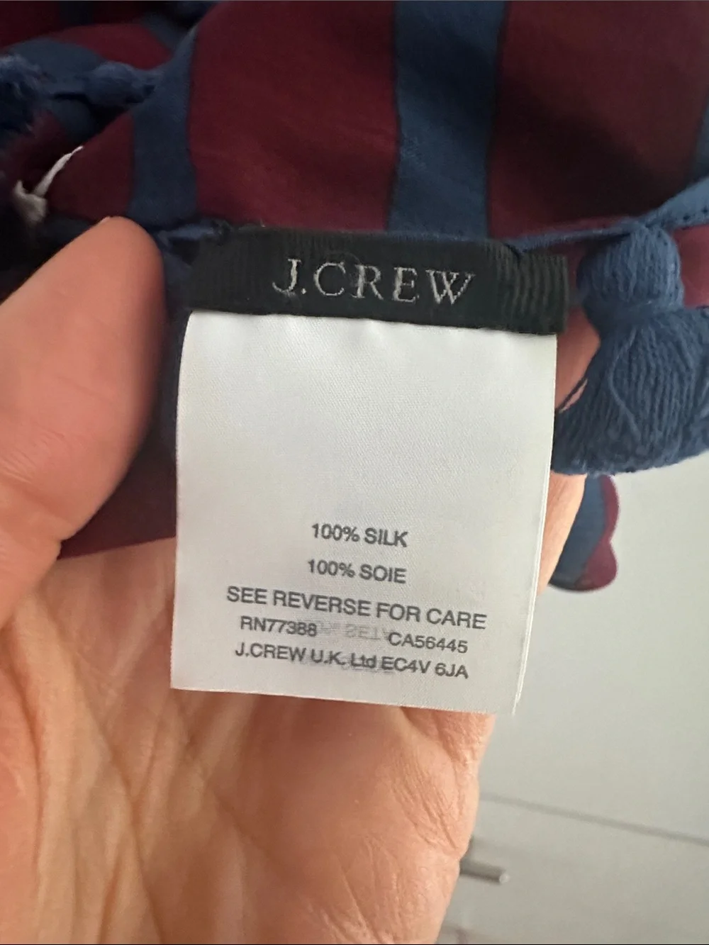 J. Crew Red and Navy Striped Silk Scarf